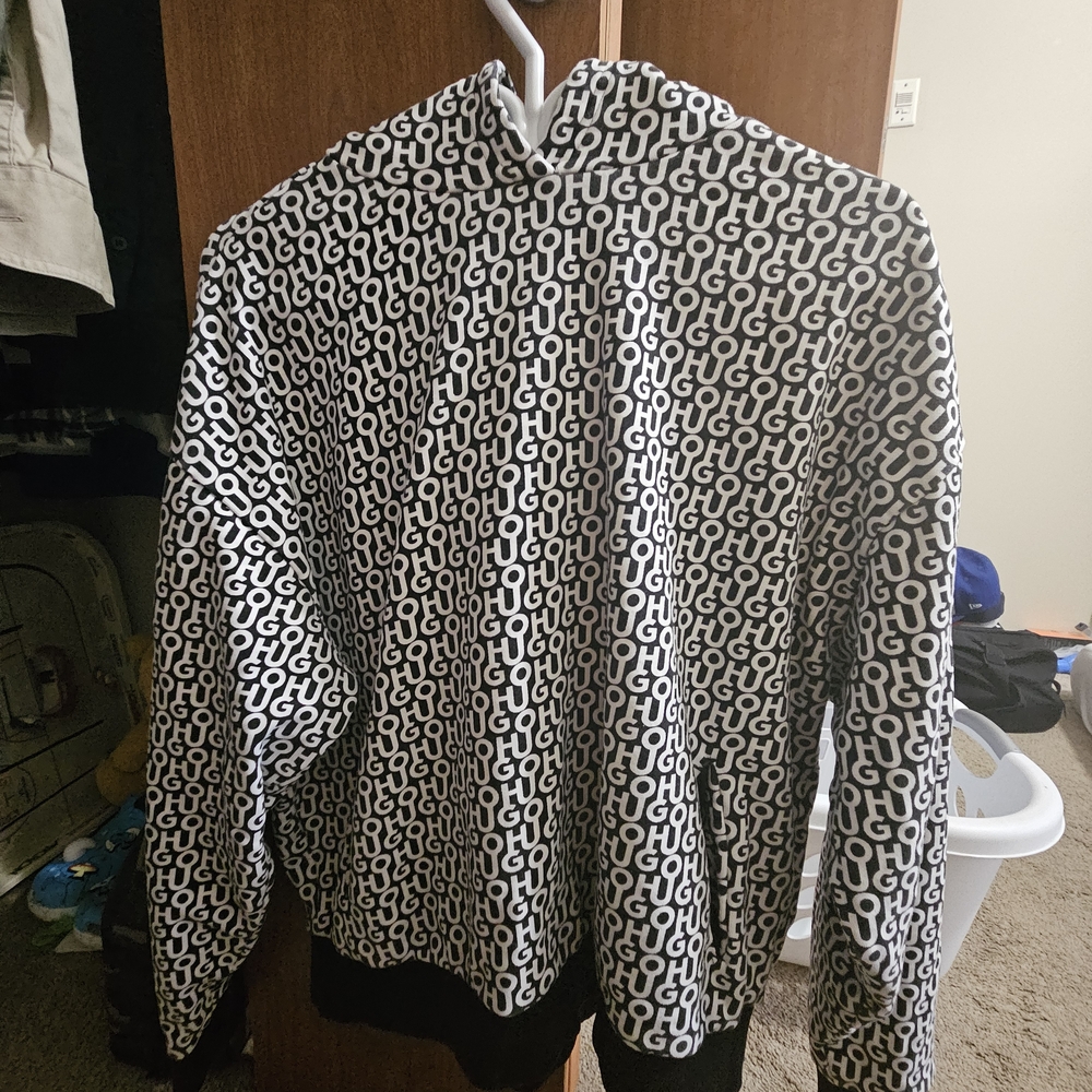 HUGO Monochrome Logo Pattern Hoodie